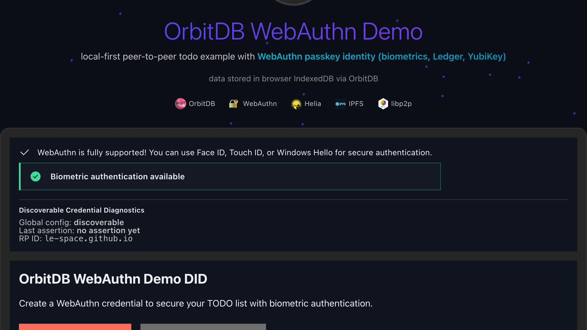 OrbitDB WebAuthn DID — webauthn-did
